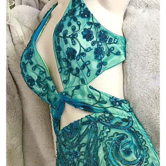 NWT RARE Caché Beaded Formal Mermaid Halter‎ Cut-Out Dress HTF vintage y2k - Picture 11 of 12